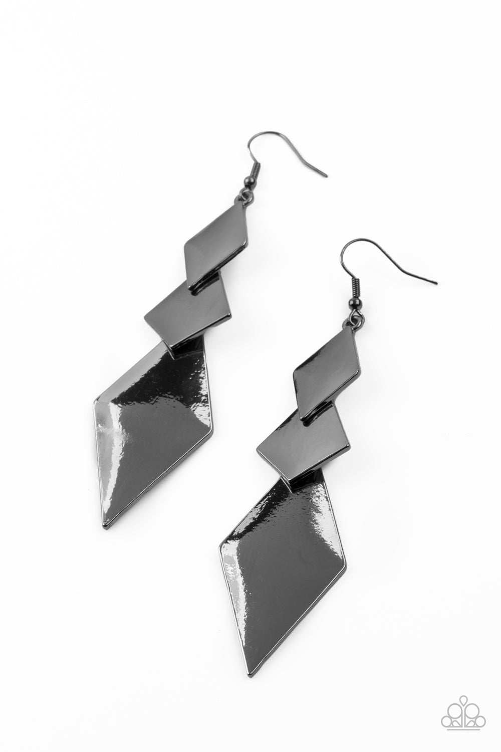 Danger Ahead - Gunmetal Mismatched Kite-Shaped Overlapped Frame Earrings