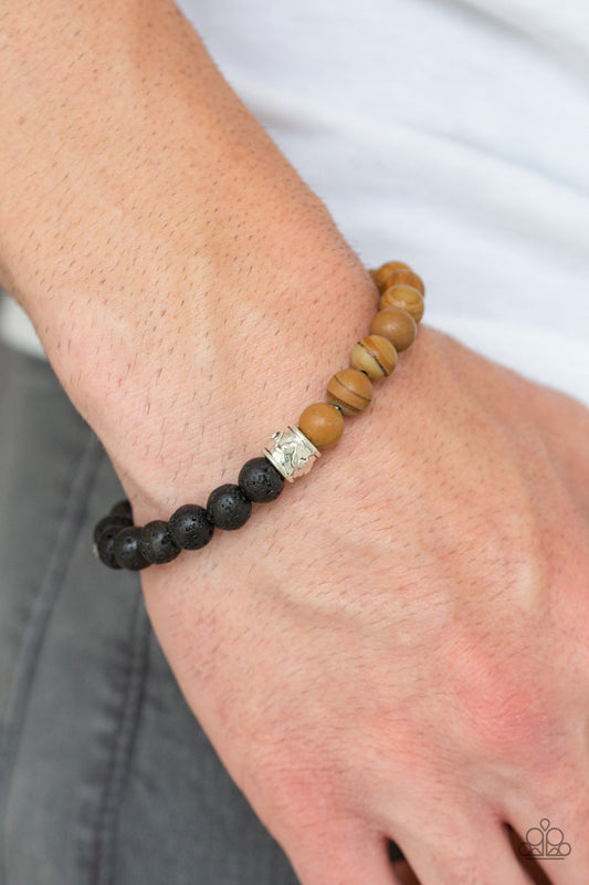 Tuned In - Brown Stone Beads/Black Lava Rock/Ornate Silver Accent Bracelet