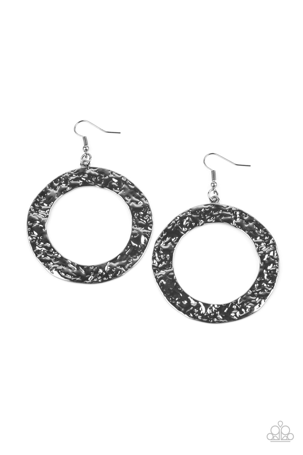 PRIMAL Meridian - Gunmetal Hammered Circular Frame Handcrafted Look Earrings