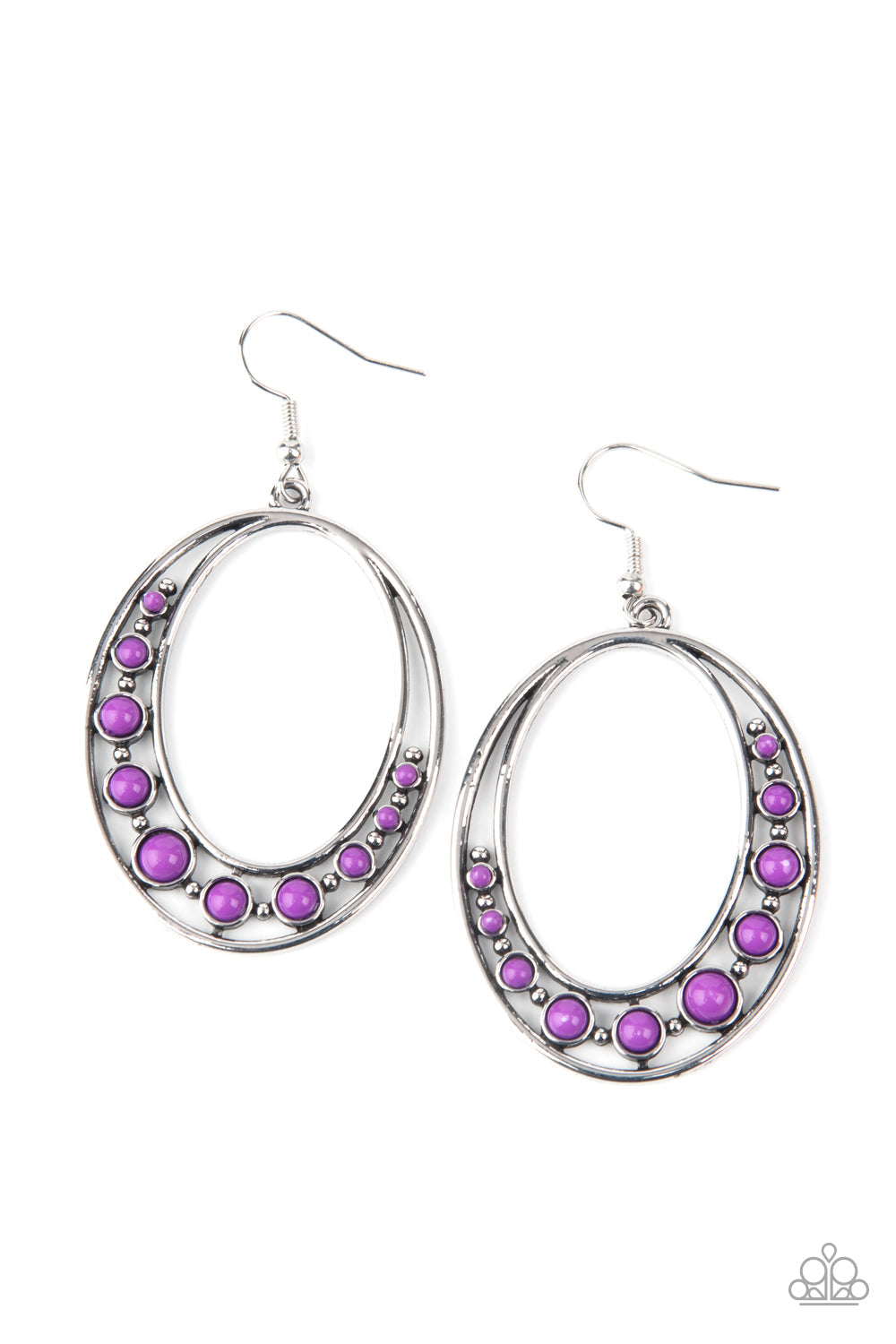 Crescent Cove - Purple Bubbly Beaded Double Stacked Oval Hoop Earrings