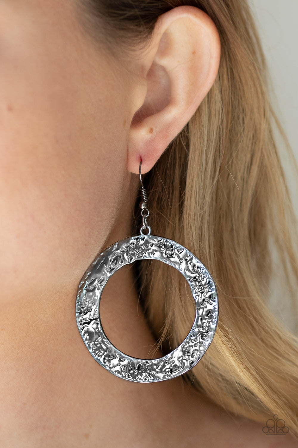 PRIMAL Meridian - Gunmetal Hammered Circular Frame Handcrafted Look Earrings