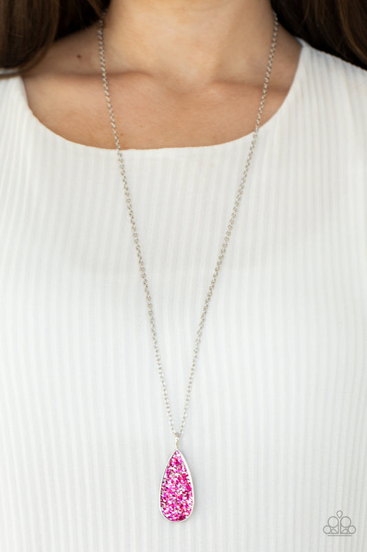 Daily Dose of Sparkle - Pink & Silver Sparkly Sequins Teardrop Pendant Necklace & matching earrings