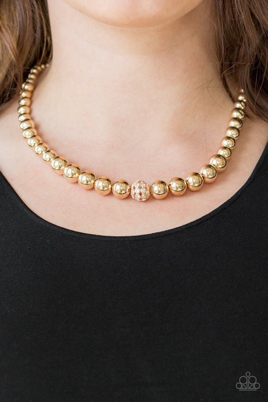High-Stakes FAME - Gold Paparazzi Necklace & matching earrings
