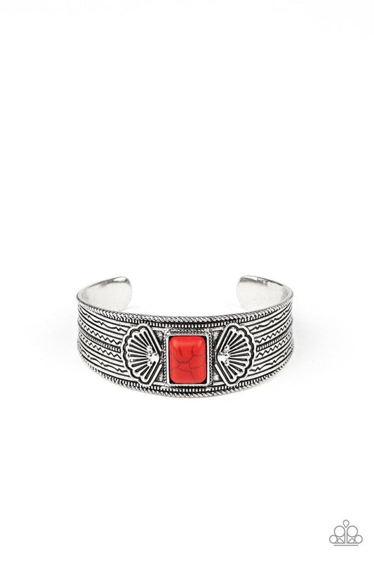 Ocean Mist - Red Rectangular Stone Paparazzi Cuff Bracelet