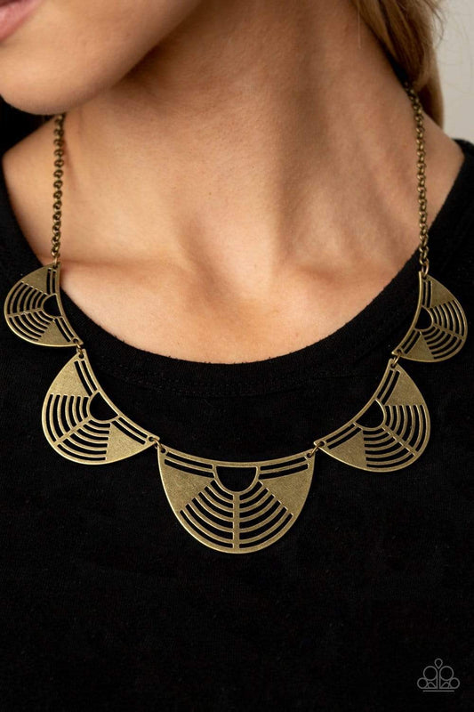 Record-Breaking Radiance - Brass Airy Geometric Cutout Pattern Paparazzi Necklace & matching earrings