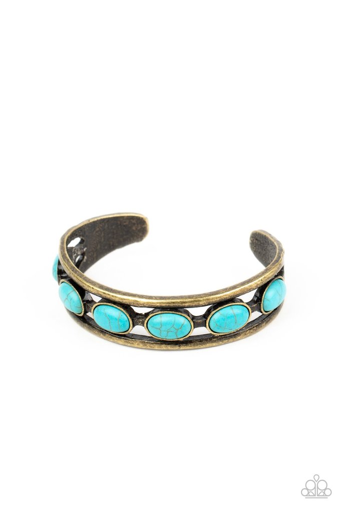 River Rock Canyons - Brass /Turquoise Stone Rustic Look Paparazzi Cuff Bracelet