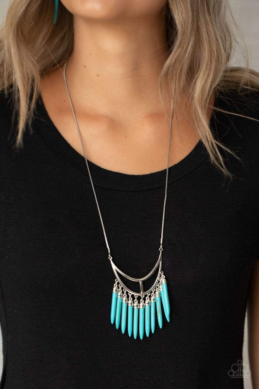 Stone Age A-Lister - Blue/Turquoise Stone Tusk-Like Bar Paparazzi Necklace & matching earrings