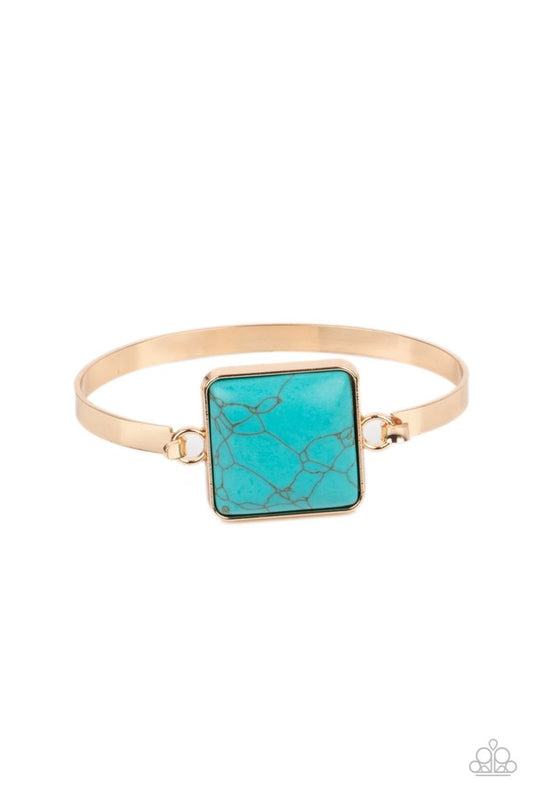 Turning a CORNERSTONE - Gold/Turquoise Stone Paparazzi Hinge Bracelet